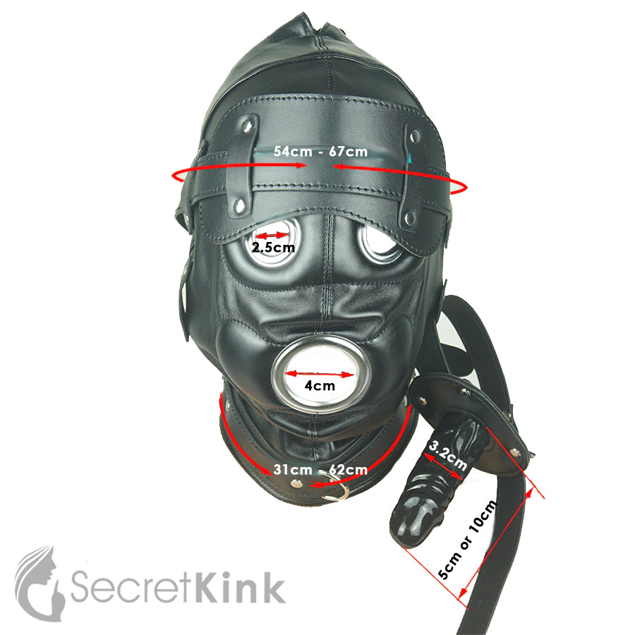 3 Piece Vegan Leather Bondage Hood ( with Dildo Mouth Gag)