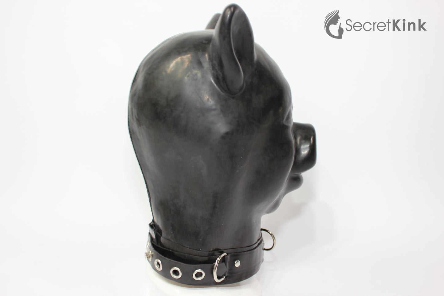 Extra Thick Black Latex Pig Hood (with Latex Padlock Collar)