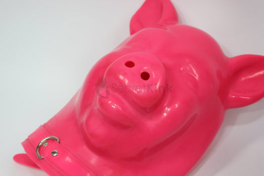 Extra Thick Pink Latex Pig Hood (Latex Padlock Collar)