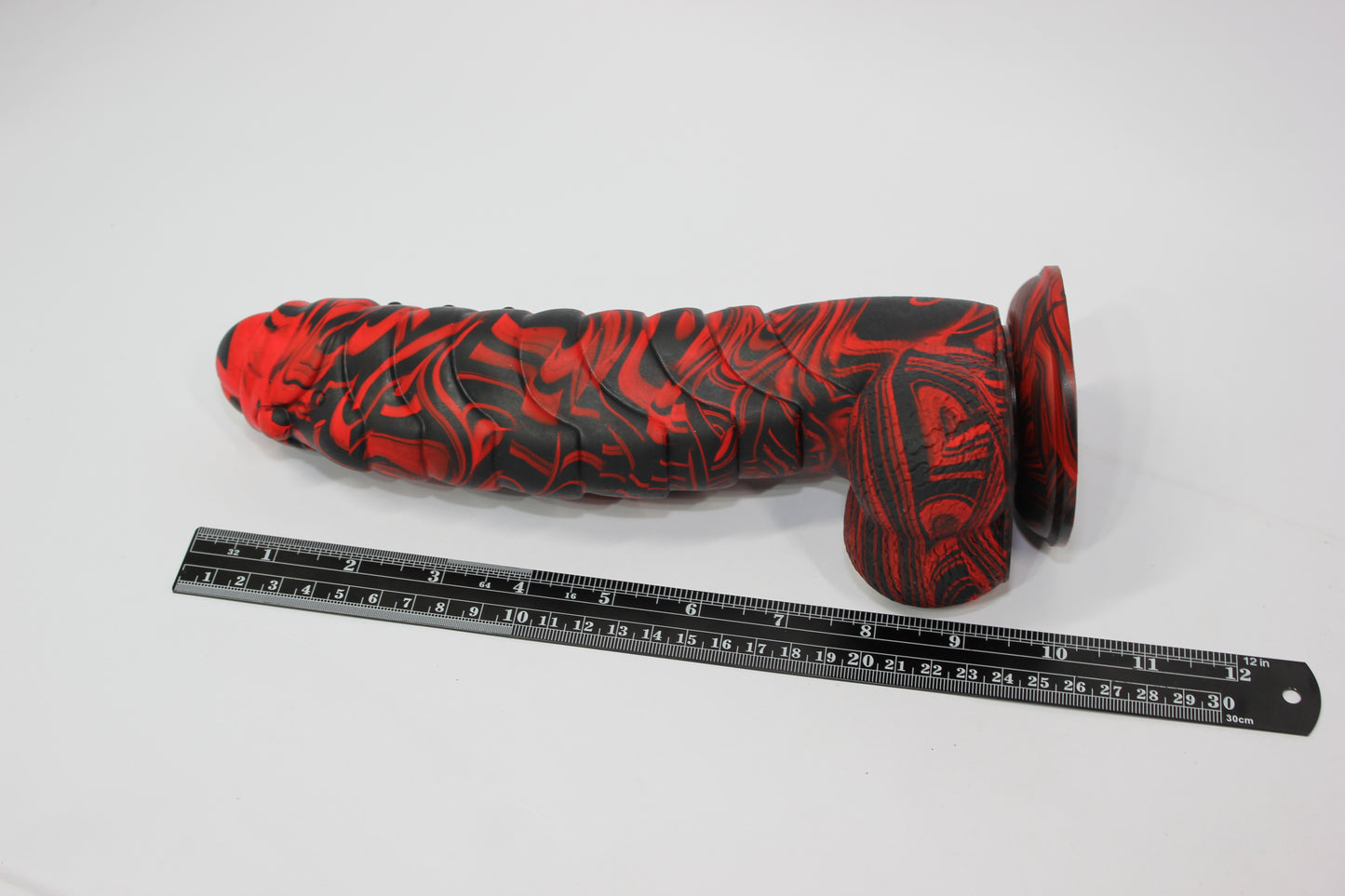 Black & Red Silicone Dragon Dildo with Suction Base - Large 10 inch