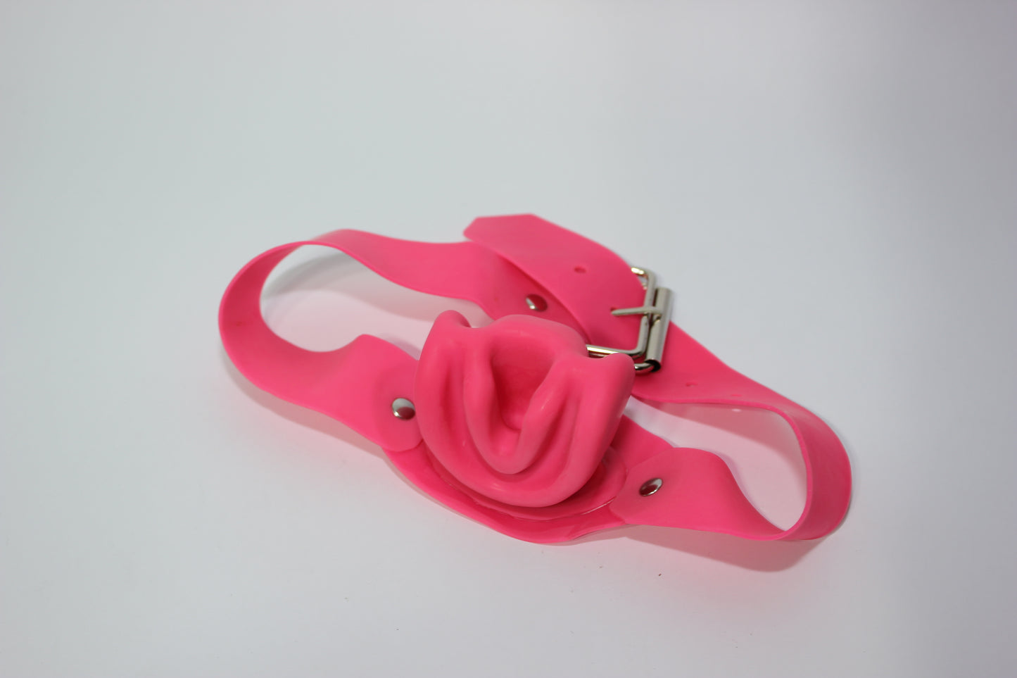 All Pink Latex Rubber Mouth Gag l Adjustable Latex Strap Buckle Belt