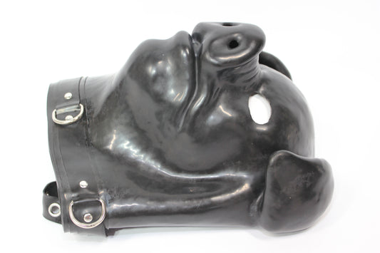 Extra Thick Black Latex Rubber Pig Hood (with Padlock Collar)