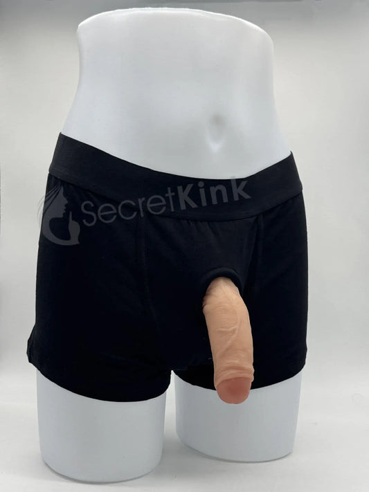 Unisex Black Cotton Strap-On Dildo or Packer Boxer Brief Harness