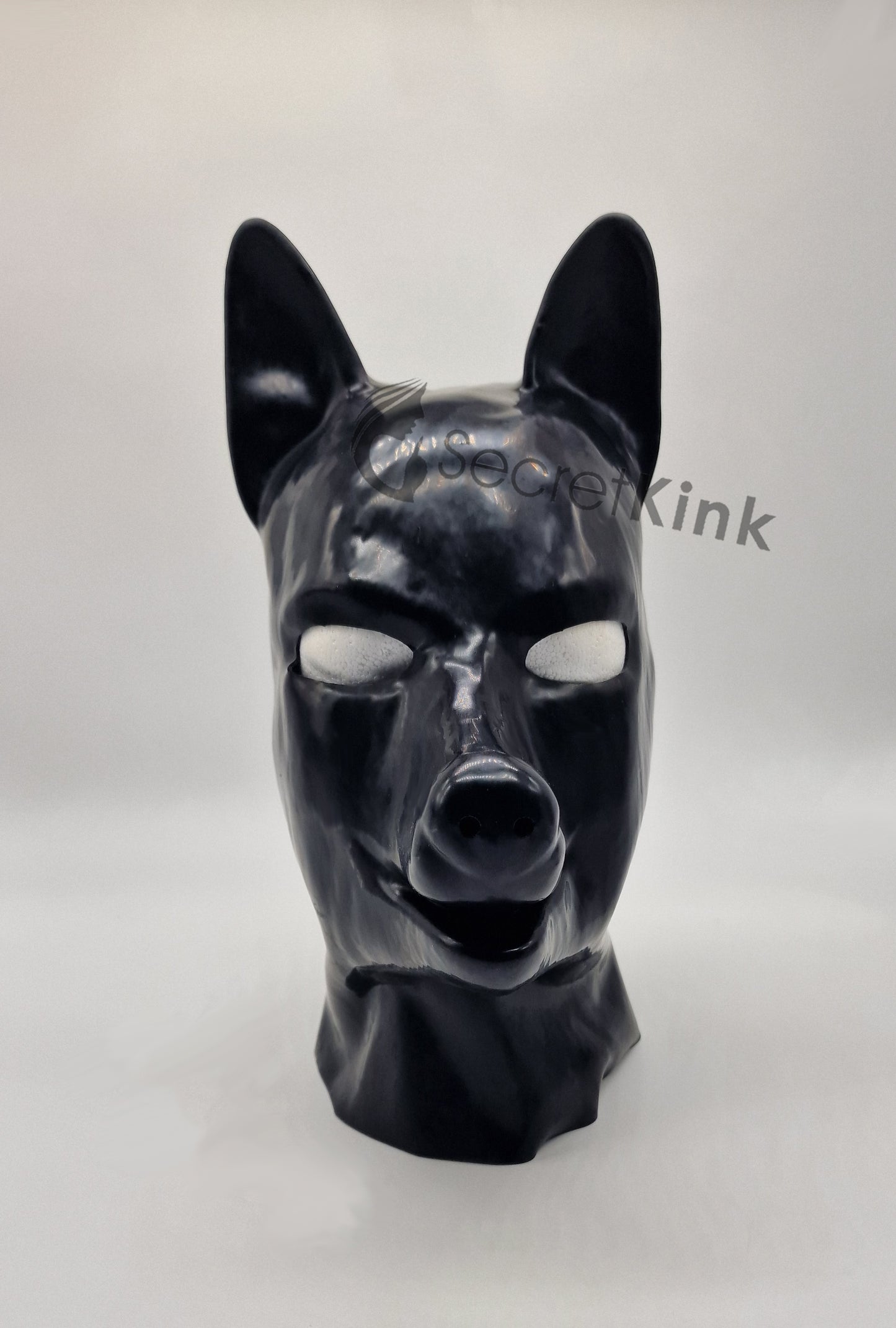 Black Latex Rubber Puppy Dog Hood - Doberman Style