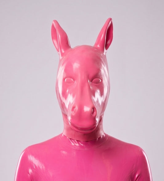 Pink Latex Pony Hood l Rubber Horse Mask for Pony Play
