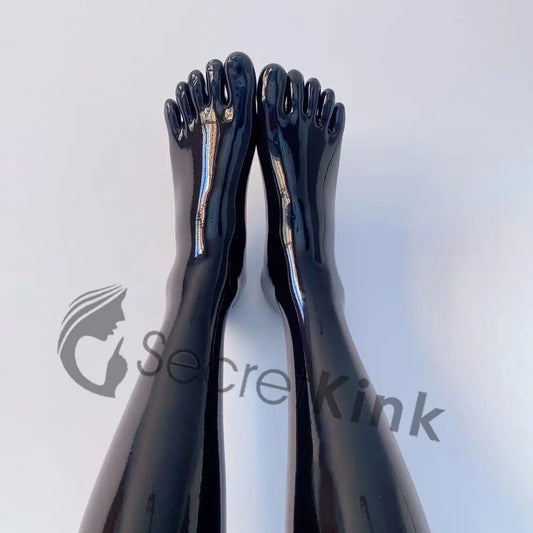Black Long Latex Toe Socks (Knee Length - Moulded)