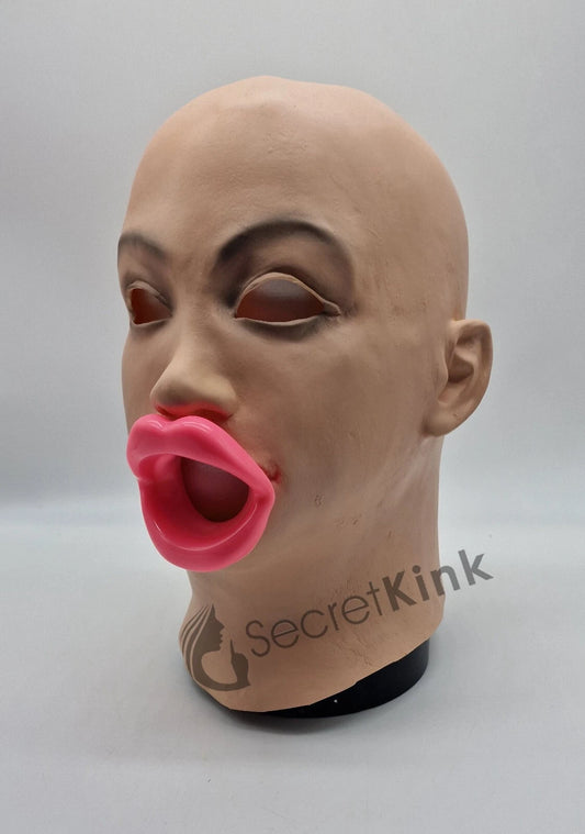 Female Moulded Rubber Mask with Rubber Lips Gag