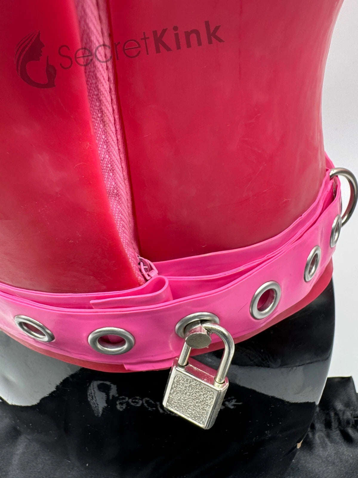 Extra Thick Pink Latex Rubber Horse Pony Hood (with Padlock Collar)