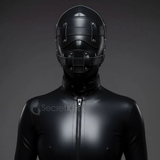 3 Piece Vegan Leather Bondage Hood ( with Dildo Mouth Gag)