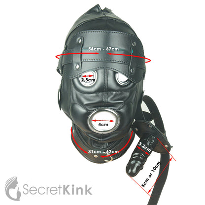 3 Piece Vegan Leather Bondage Hood ( with Dildo Mouth Gag)