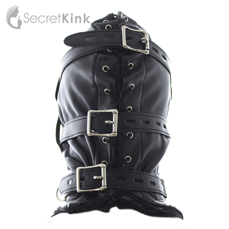3 Piece Vegan Leather Bondage Hood ( with Dildo Mouth Gag)
