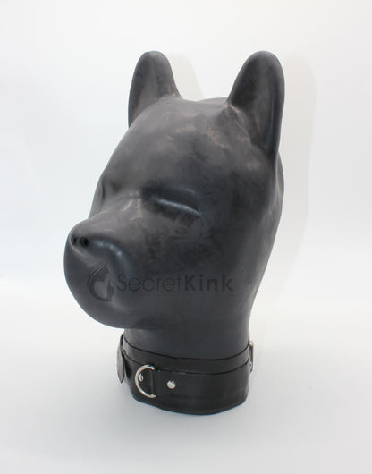 Extra Thick Black Latex Dog Hood (with Padlock Collar) - Limited