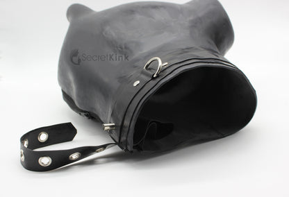 Extra Thick Black Latex Dog Hood (with Padlock Collar) - Limited