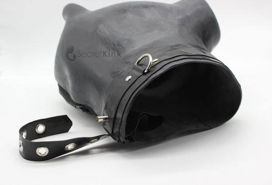 Extra Thick Black Latex Dog Hood (with Padlock Collar) - Limited