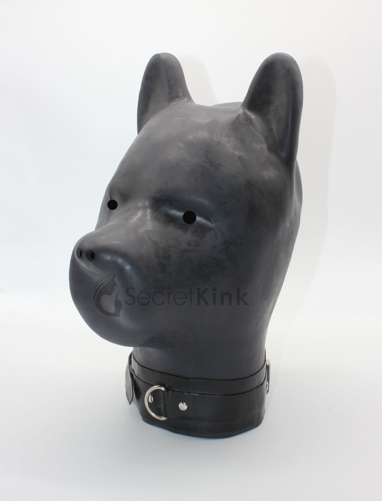 Extra Thick Black Latex Dog Hood (with Padlock Collar) - Limited