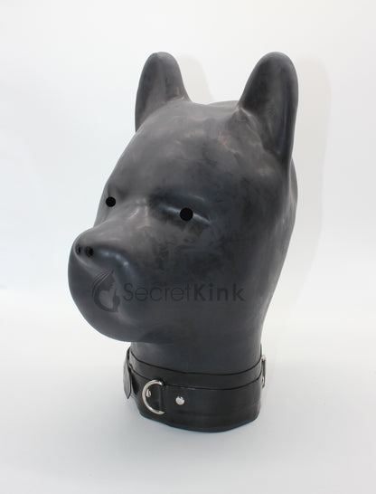 Extra Thick Black Latex Dog Hood (with Padlock Collar) - Limited