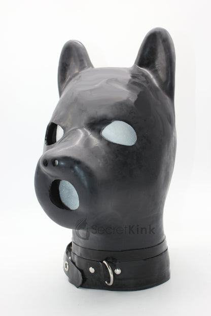 Extra Thick Black Latex Dog Hood (with Padlock Collar) - Limited