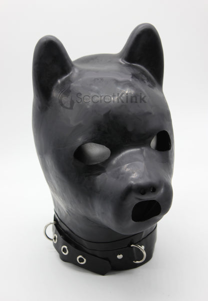 Extra Thick Black Latex Dog Hood (with Padlock Collar) - Limited
