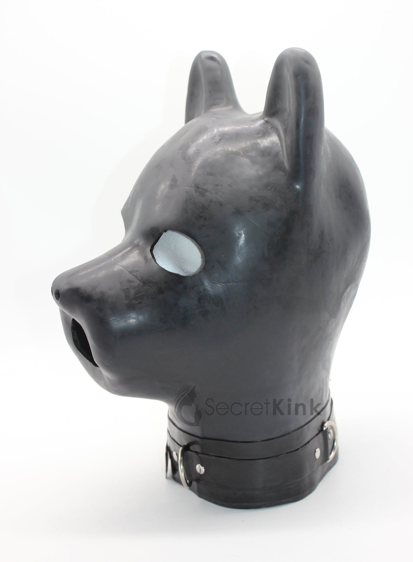 Extra Thick Black Latex Dog Hood (with Padlock Collar) - Limited