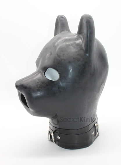Extra Thick Black Latex Dog Hood (with Padlock Collar) - Limited