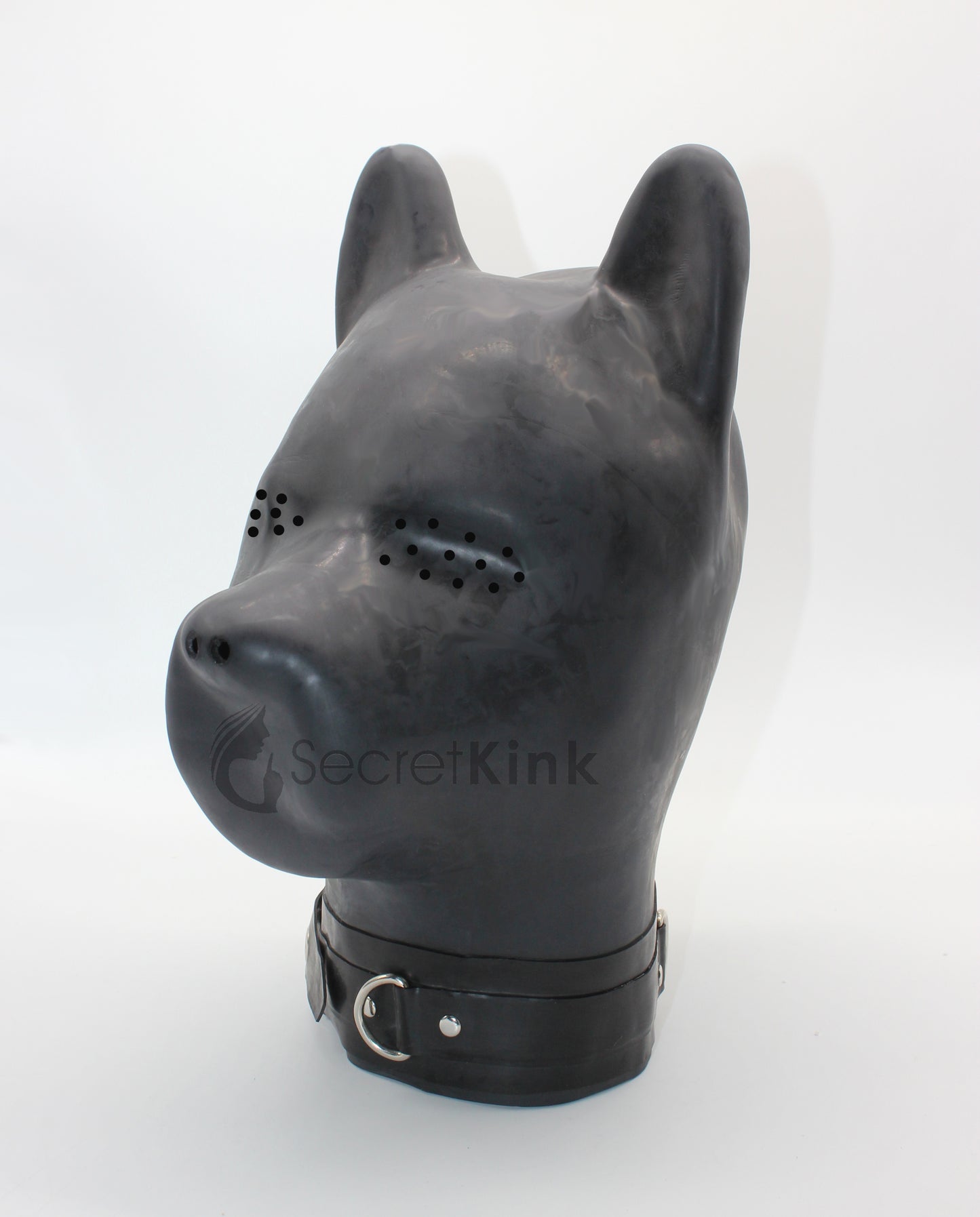 Extra Thick Black Latex Dog Hood (with Padlock Collar) - Limited