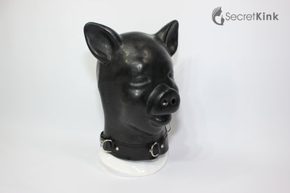 Extra Thick Black Latex Pig Hood (with Latex Padlock Collar)