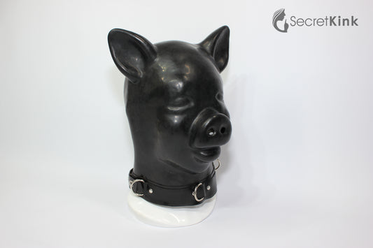 Extra Thick Black Latex Pig Hood (with Latex Padlock Collar)