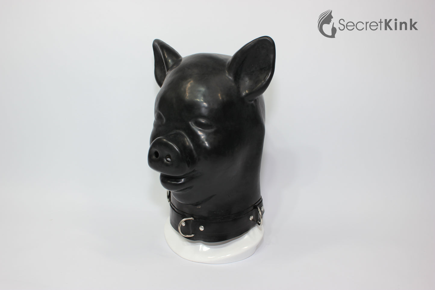 Extra Thick Black Latex Pig Hood (with Latex Padlock Collar)