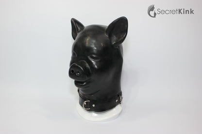 Extra Thick Black Latex Pig Hood (with Latex Padlock Collar)