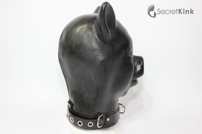 Extra Thick Black Latex Pig Hood (with Latex Padlock Collar)
