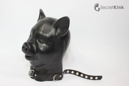 Extra Thick Black Latex Pig Hood (with Latex Padlock Collar)