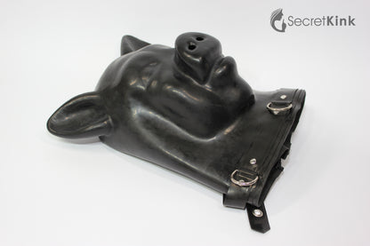 Extra Thick Black Latex Pig Hood (with Latex Padlock Collar)