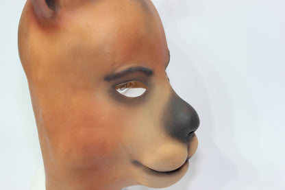 Brown Painted Rubber Bear Dog Mask - Moulded Full Head