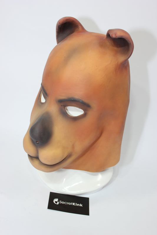 Brown Painted Rubber Bear Dog Mask - Moulded Full Head