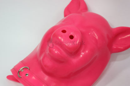 Extra Thick Pink Latex Pig Hood (Latex Padlock Collar)