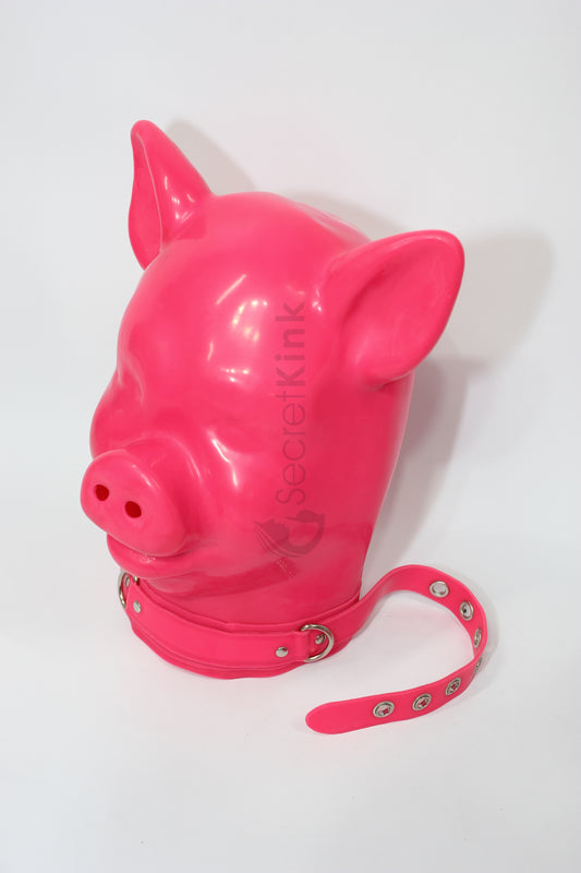 Extra Thick Pink Latex Pig Hood (Latex Padlock Collar)