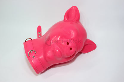Extra Thick Pink Latex Pig Hood (Latex Padlock Collar)