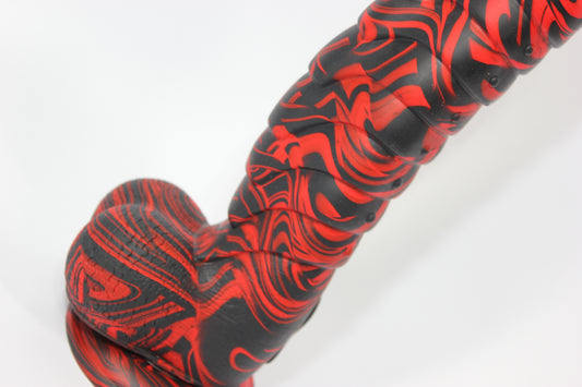Black & Red Silicone Dragon Dildo with Suction Base -  Large 10 inch