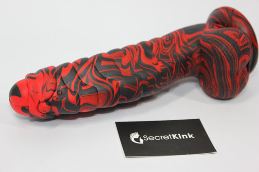 Black & Red Silicone Dragon Dildo with Suction Base -  Large 10 inch