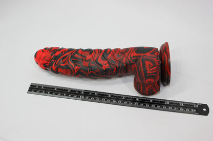 Black & Red Silicone Dragon Dildo with Suction Base -  Large 10 inch