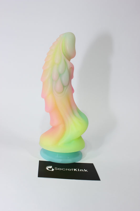 Fluorescent Glow in the Dark Fantasy Dragon Dildo | 6" Textured Luminous Rainbow Toy with Suction Cup