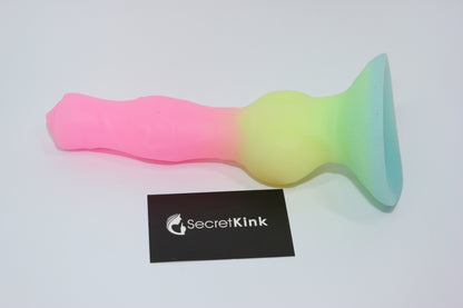 Fluorescent Glow in the Dark Fantasy Dildo | 8" Slim Luminous Rainbow Toy with Suction Cup