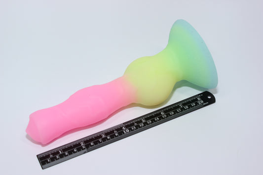 Fluorescent Glow in the Dark Fantasy Dildo | 8" Slim Luminous Rainbow Toy with Suction Cup