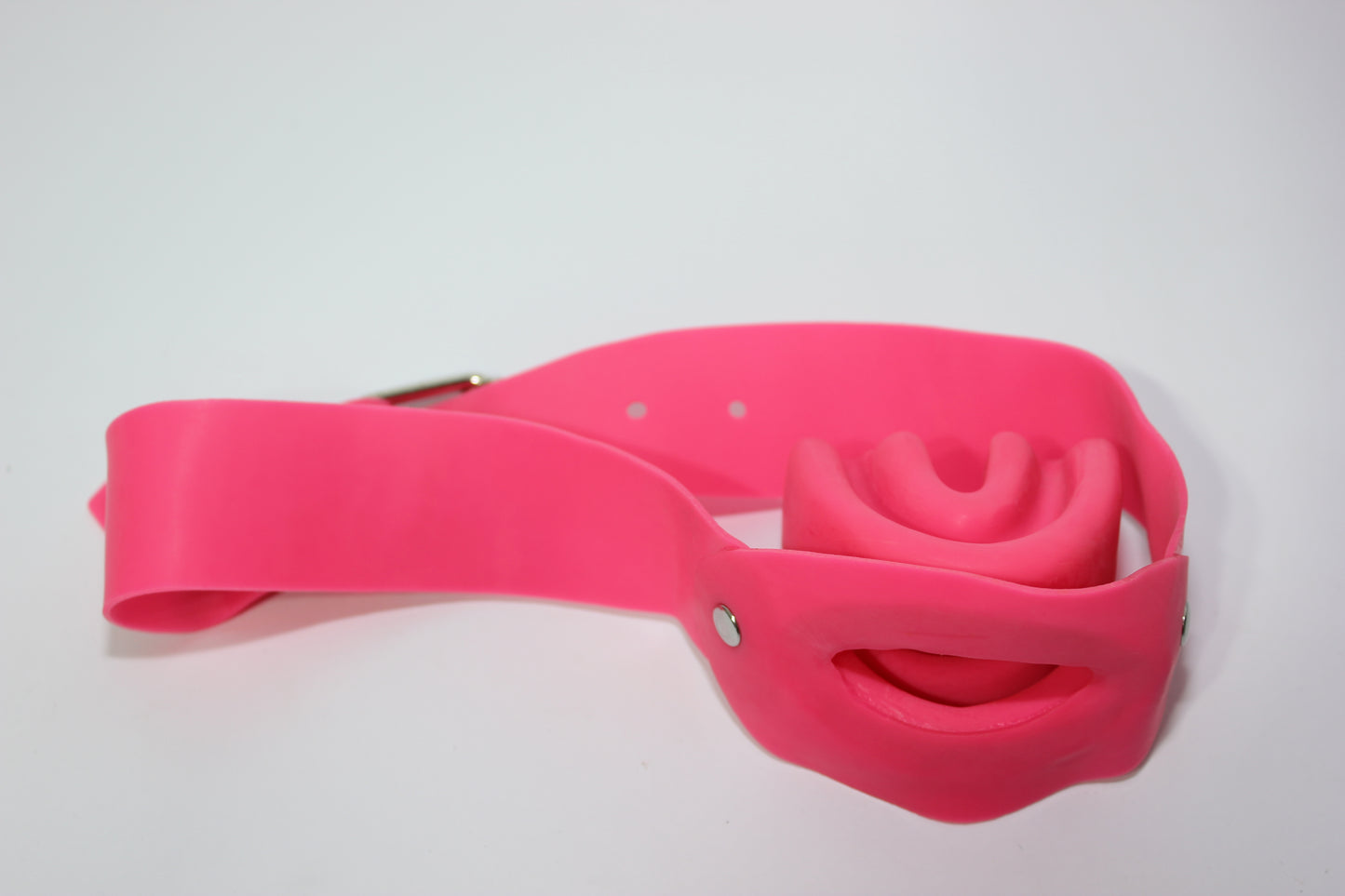 All Pink Latex Rubber Mouth Gag l Adjustable Latex Strap Buckle Belt