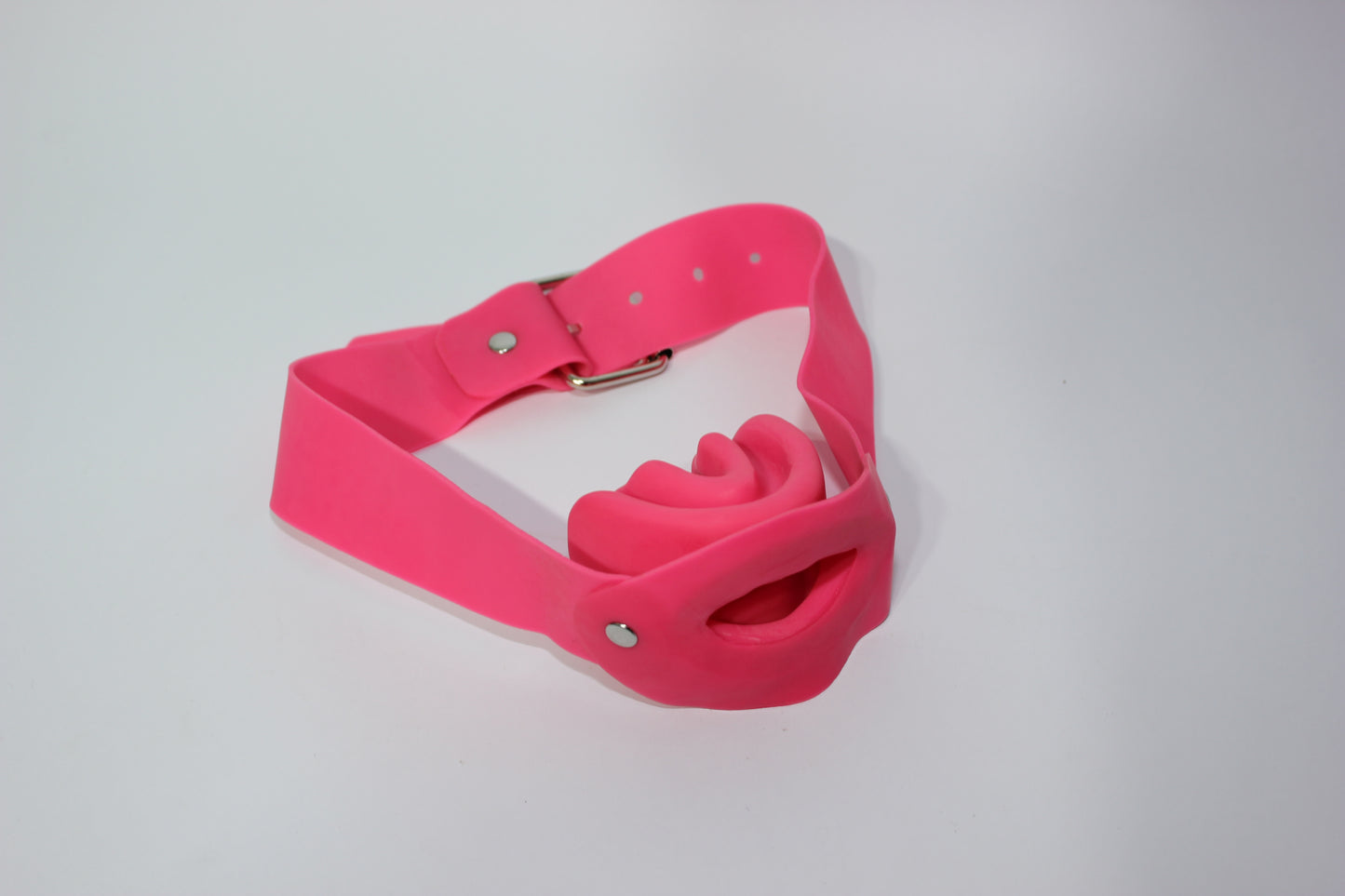 All Pink Latex Rubber Mouth Gag l Adjustable Latex Strap Buckle Belt