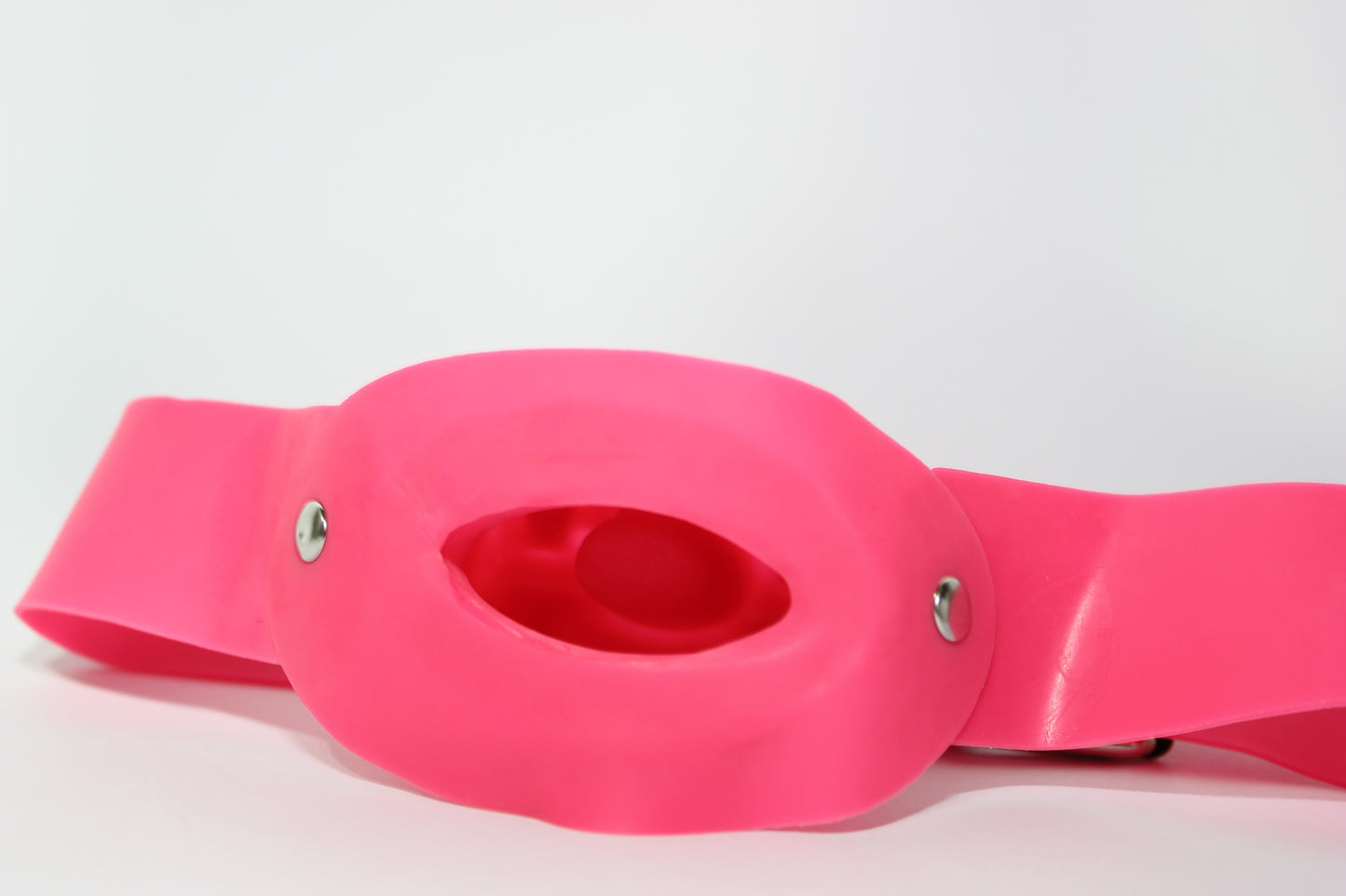 All Pink Latex Rubber Mouth Gag l Adjustable Latex Strap Buckle Belt