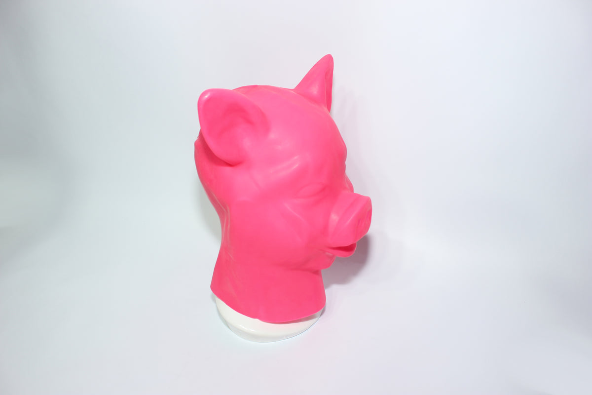 Pink Latex Piglet Hood | Rubber Pig Mask for Cosplay & Pet Play