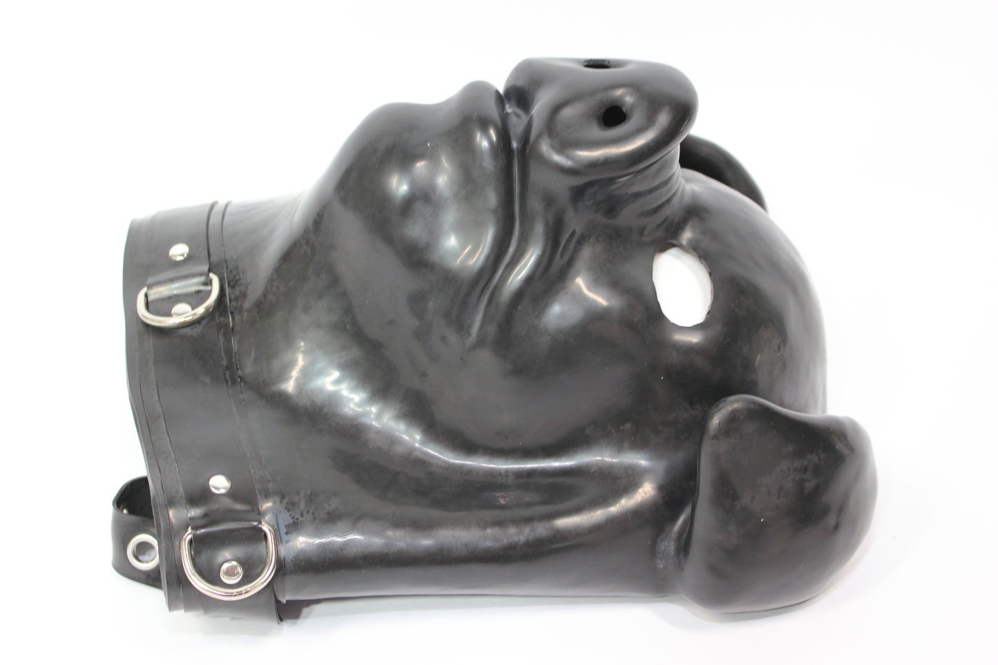 Extra Thick Black Latex Rubber Pig Hood (with Padlock Collar)
