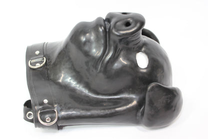 Extra Thick Black Latex Rubber Pig Hood (with Padlock Collar)
