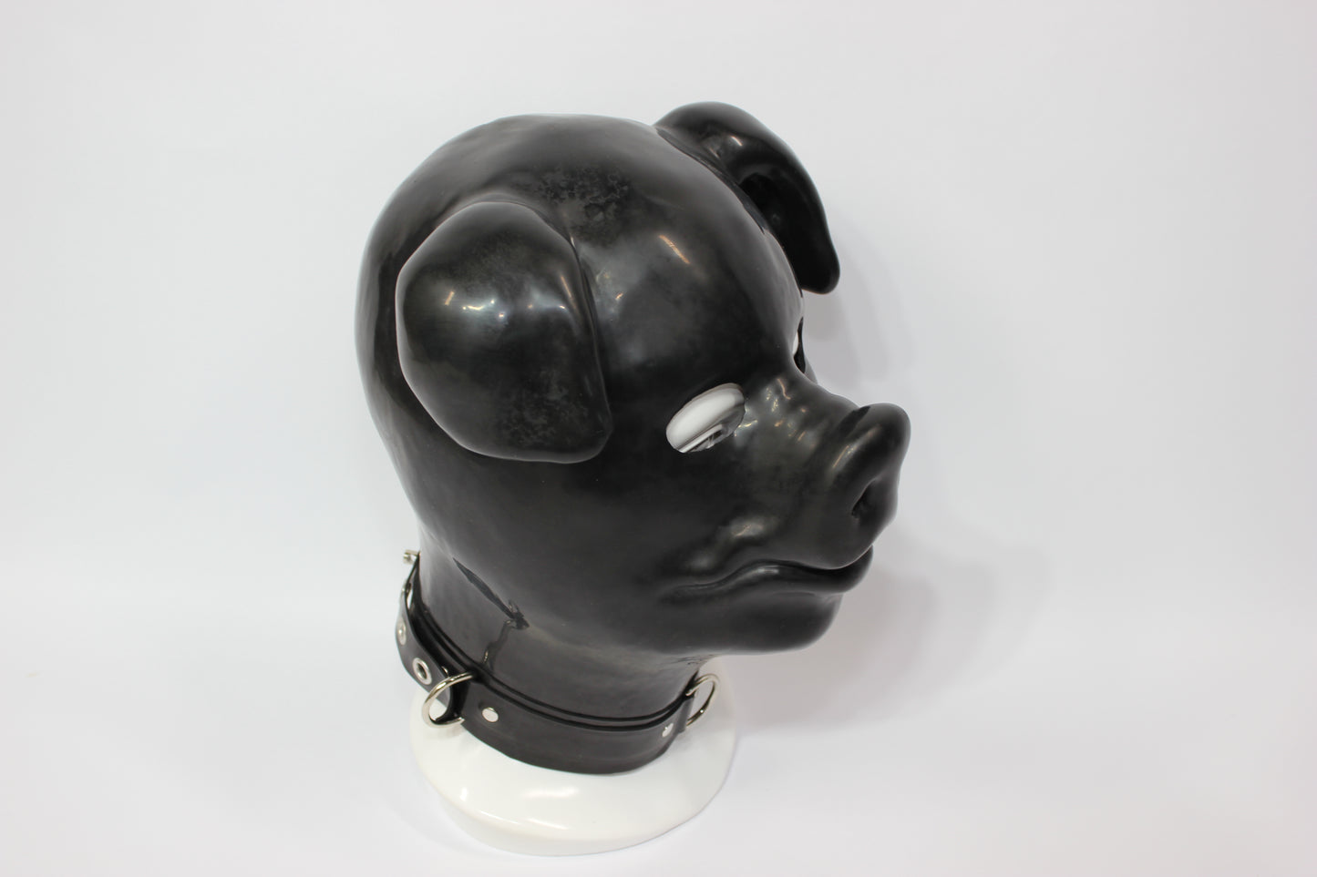 Extra Thick Black Latex Rubber Pig Hood (with Padlock Collar)
